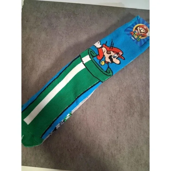 Nintendo Super Mario Bros Mens Crew Socks 2 Pack Blue Grey Size 10-13