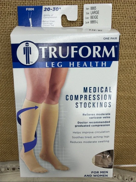 Truform Medical Compression Knee-High Socks - Beige, Large