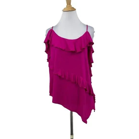 Anthropologie Cami Women S Small Raspberry Ruffle Tiered Asymmetrical Tank Top