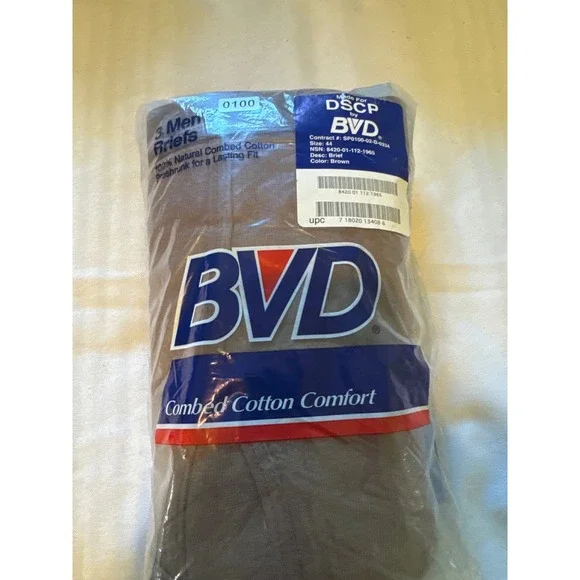 BVD Mens Briefs 3 Pack Brown Combed Cotton DSCP Military Size 44