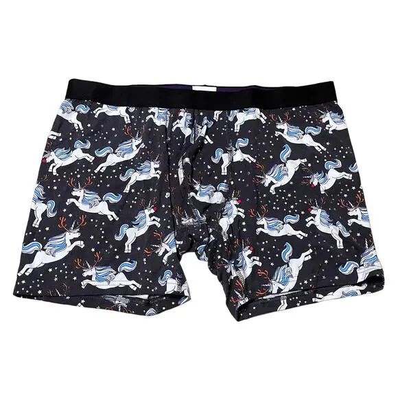 MeUndies Unicorn Reindeer Star Print Holiday Shimmer Boxer Brief Underwear Small