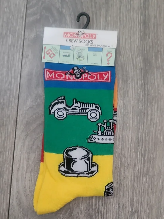 Monopoly Pieces Green, Yellow & Blue Causal Crew Socks