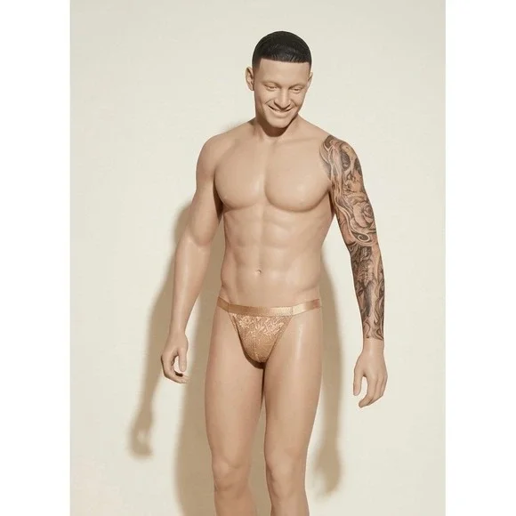Cosabella Never Say Never Men's Italian Lace Thong Nude Beige Size XL NWT