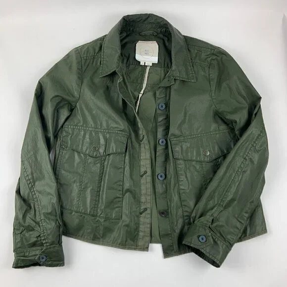 Hei Hei Womens Jacket Long Sleeve Button Down Green Medium