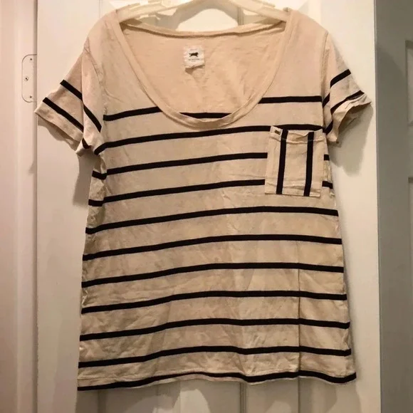 Obey Black and Cream Striped T-shirt