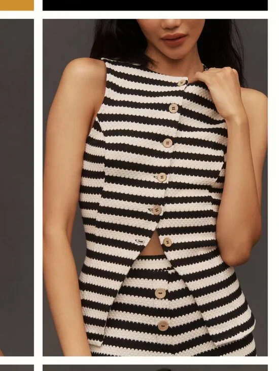 NWT Maeve Striped Button-Front Knit Tank Top - Black & Cream