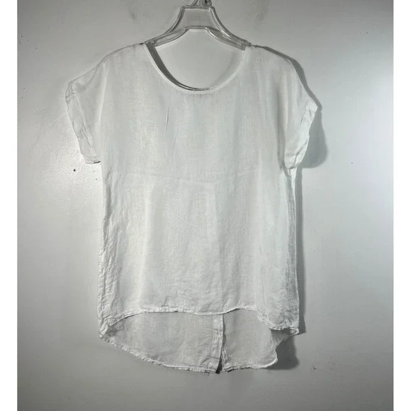 Terzo Millennio White 100% Linen High Low Button Back Top Made in Italy Small