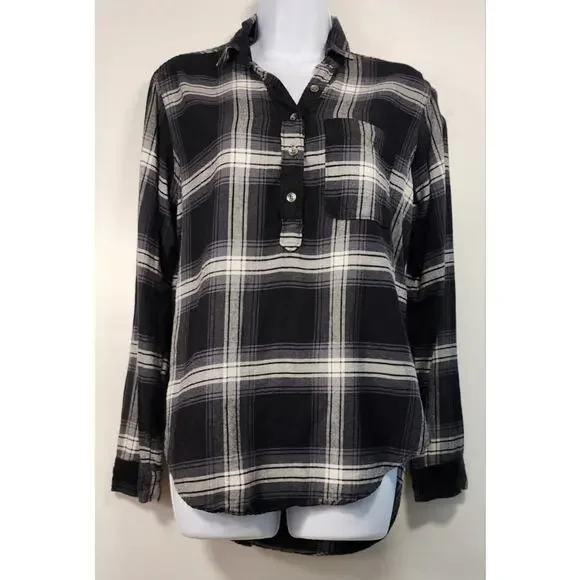 Abercrombie & Fitch Plaid Flannel‎ Shirt Gray Black Button S