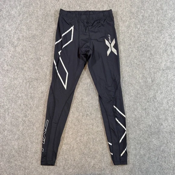 2XU Black White Graphic Elite Compression Activewear Tights Men's Size Small