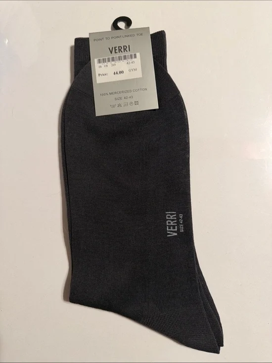 Verri. Men’s Dress Socks in Black. V Logo. Size 42-43. 100% Mercerized Cotton