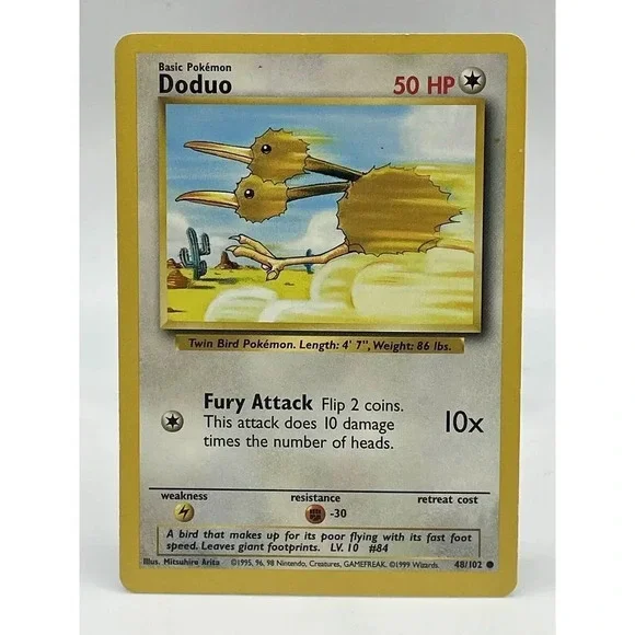 Doduo 48/102 Base Set Common - Non Holo‎ Vintage 1999 Pokémon Card LP