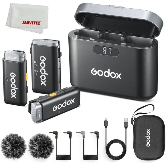 GODOX 2.4GHz Wireless Microphone System Kit2 w/‎ Noise Cancel & 200m Range