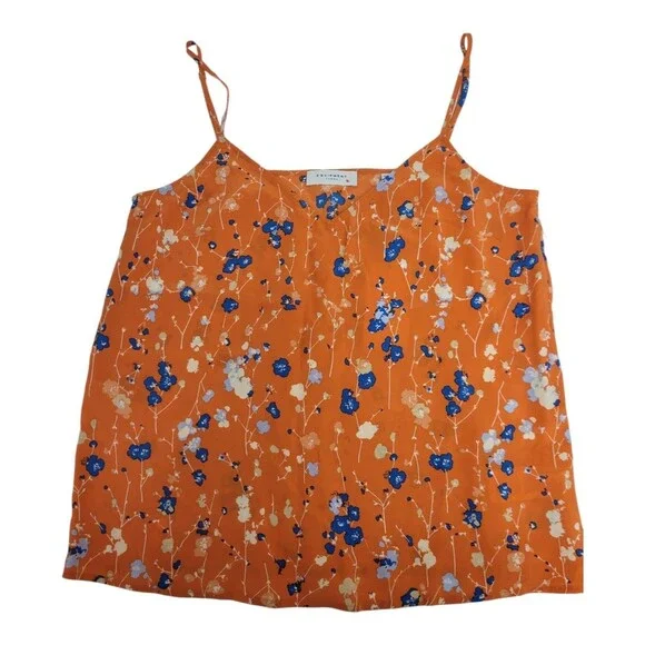 Equipment Femme Women’s Orange Floral Adjustable Strap Cami Silk, Size XS