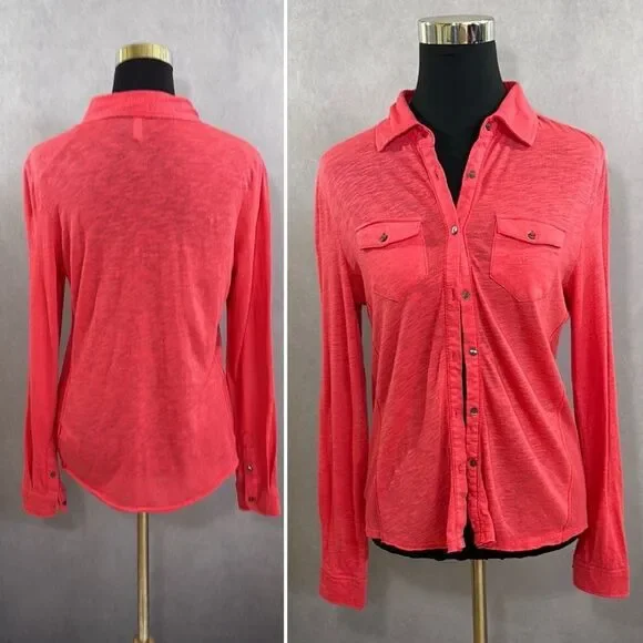 Aeropostale Coral Button-Up Long Sleeve Top