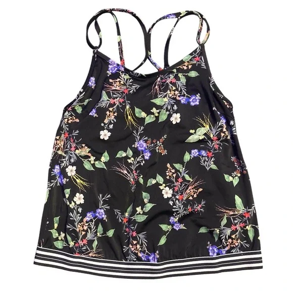 Athleta Women's Black Floral Underwire Built-In Bra Athletic Tank Top 36 B/C