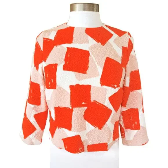 L.K. Bennett Nadine Textured Overlay Top Size Tomato Crop