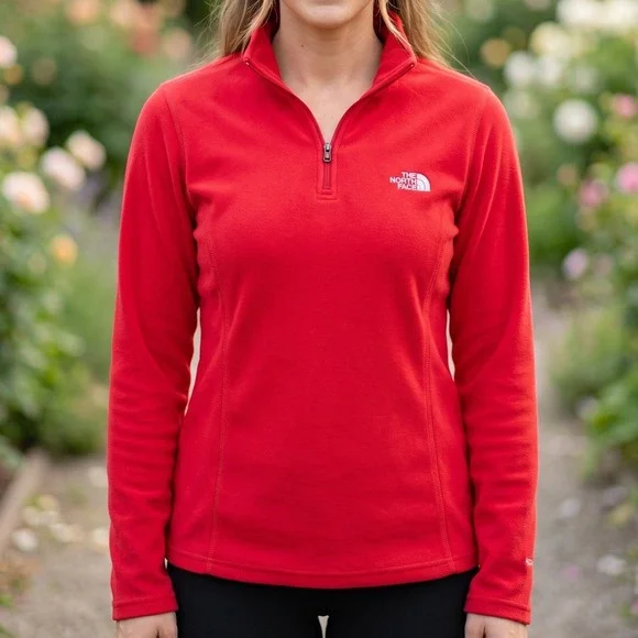 The North Face TKA 100 Fleece Quarter Zip Pullover Red Womens XL Jacket
