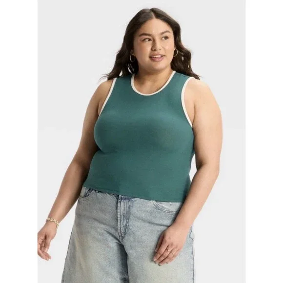 Wild Fable Tank Top 2XL Dark Teal Green Cropped Ribbed NWT Plus Size