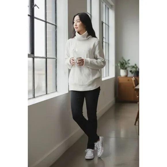 Calvin Klein Performance Cream Ivory High Neck Fleece Sweatshirt Women’s Size M