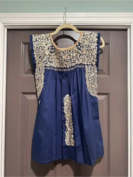 Mi Golondrina Navy Embroidered Floral Top