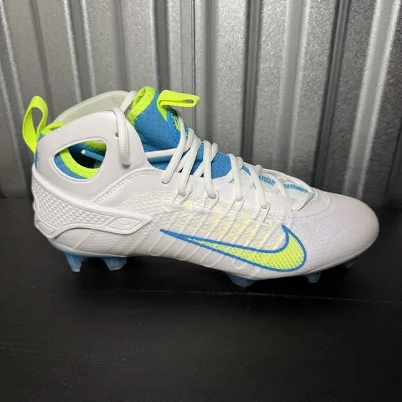 Nike Huarache 9 Elite Mid LAX SE White Blue Volt FV6149-100 Men's Size 10