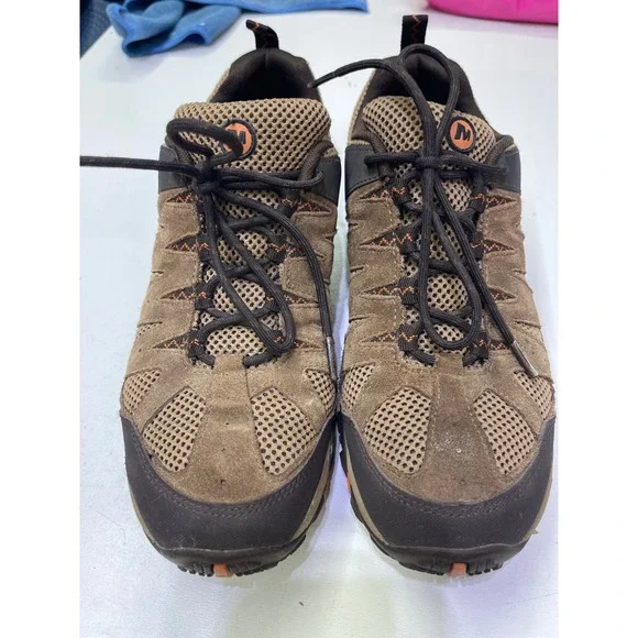 Merrell Mens J48519 Hiking Shoes Brown Suede Mesh Trail Sneakers Size 9