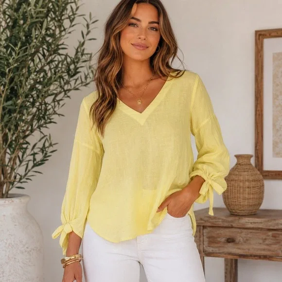 Anthropologie Maeve Verona Womens Top Size XS Yellow Peasant Cottagecore Blouse