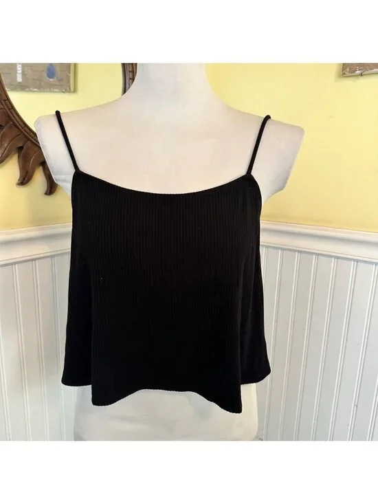 Reformation Black Ribbed Spaghetti Strap Cropped Tank Top 16