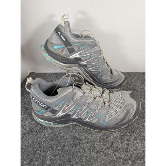 Salomon XA Pro 3D Trail Running Shoes Grey Blue Mens 9 356811 Hiking Sneakers