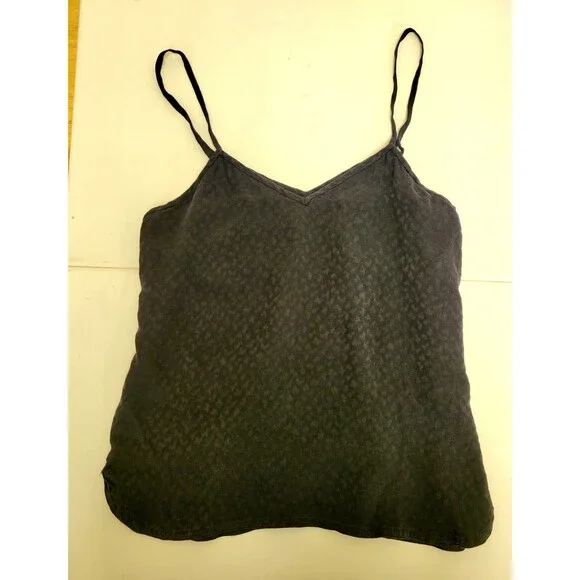 Women’s Black Solid Silk Adjustable Spaghetti Strap Camisole Tank Top, Size S