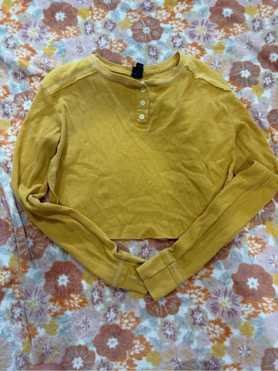 wild fable Yellow Ribbed Henley Top