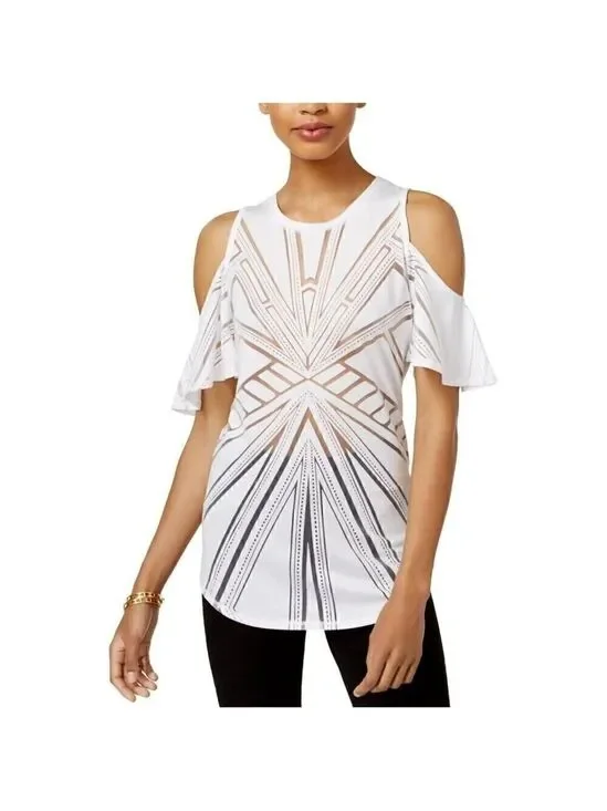 bar III Womens Sheer Burnout Knit Blouse White XL