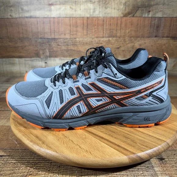 ASICS Running Shoes Mens 15 Grey Orange Sneaker Gel-Venture 7 1011A560 Trail Lug
