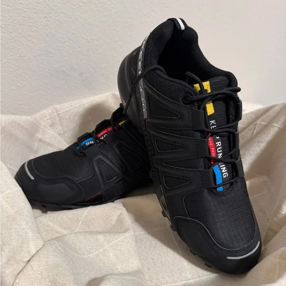 Black Running Sneakers with Colorful Accents