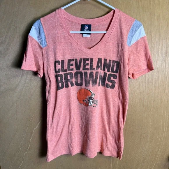 NFL Team‎ Apparel Cleveland Browns Womens V-Neck T-Shirt Heather Orange Medium