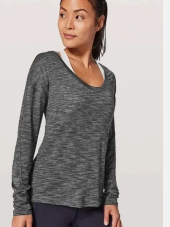 LULULEMON MEANT TO MOVE HEATHERED BLACK LS ATHLEISURE TOP SIZE 8