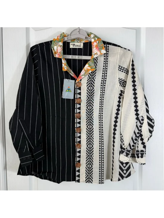 Women's All Is Same Button Down Shirt XL Black White Patterned