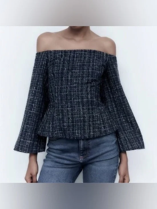 ZARA OFF THE SHOULDER TEXTURED TOP SIZE S 🆕