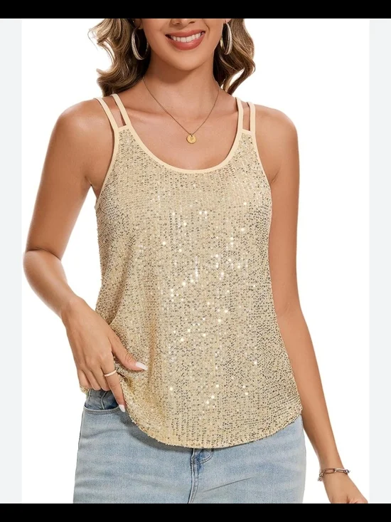 Gold Sequin Tank Top Sparkle Sz Small Mint Limit Shimmer Holiday Going Out Party