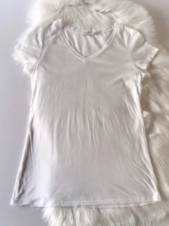 VINCE V-Neck Short Sleeve Tee Top MEDIUM White
