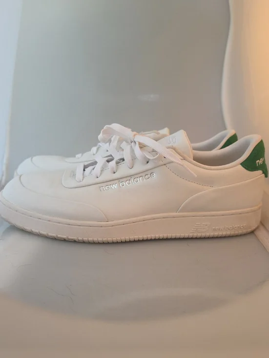 New Balance White Sneakers with Green Heel Accent