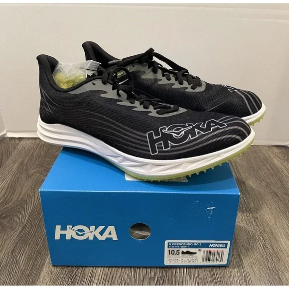 Hoka Crescendo MD 2 Black White‎ Track Spikes Mens 10.5 1155116 BWHT New