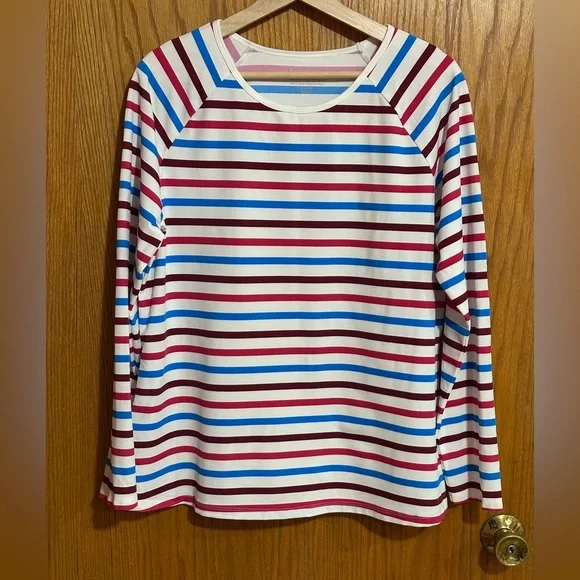 SPANX women’s 1X Long Sleeve Shirt - Red, Blue, and‎ White Stripes AB