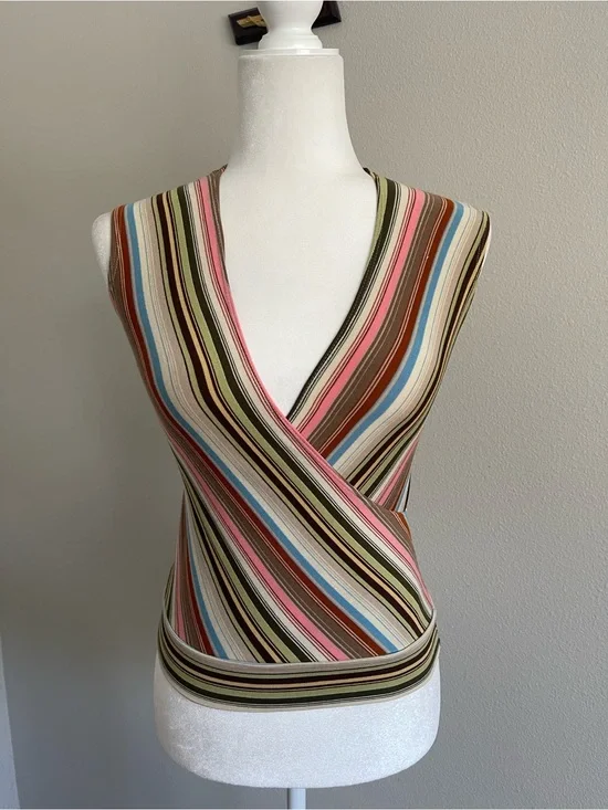 Striped Wrap-Front Women’s Tank Top in Multi Pink