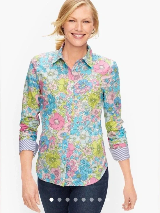 NWT Talbots Classic Cotton Layered Retro 70s Floral Hippie Multicolor Size Large