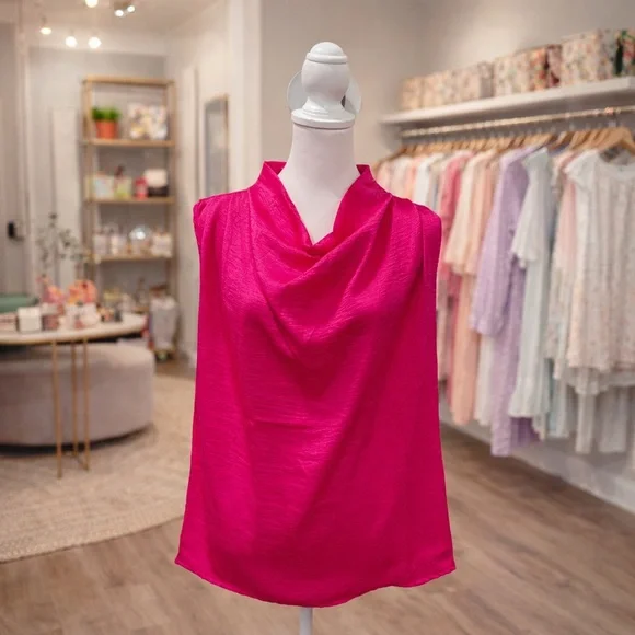 White Birch Sleeveless Cowl Neck Top XL Hot Pink Boutique