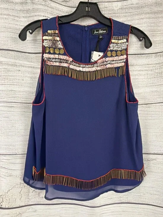 NWT Sam Edelman Bohemian Rhapsody Metallic Sequined Sleeveless Blouse Size M