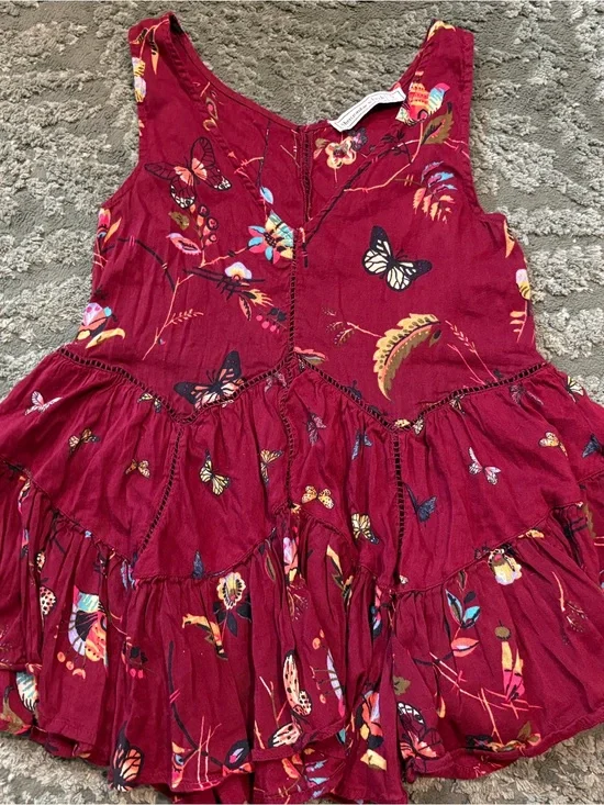 Abercrombie & Fitch Burgundy Butterfly Floral Tiered Tank