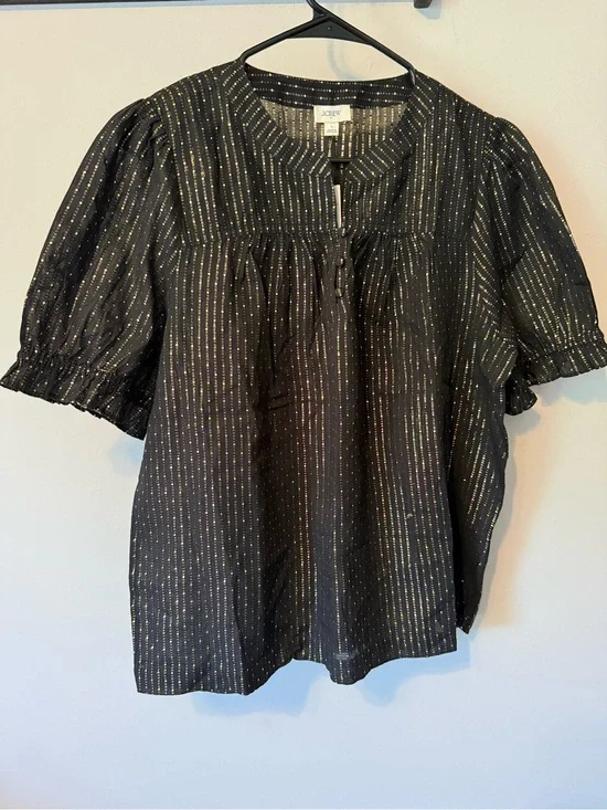 J. Crew Black Blouse with Gold Metallic Dots