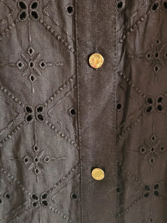 Anne Klein Black Eyelet Button-Front Shirt with Gold Buttons